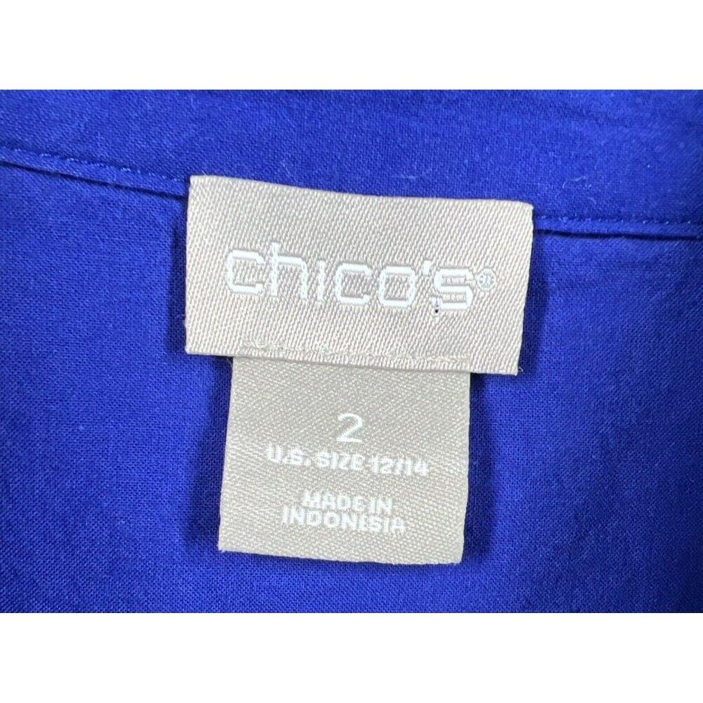 Chicos Blouse Lined L Solid Royal Blue Eyelet But… - image 3